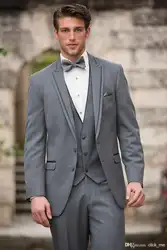 Остроконечные нагрудные Две кнопки 3 шт (JacketPantBowtie) slim Fit Светло-серый модные Для мужчин костюмы шлейфом из Terno Masculino формальные тонкий
