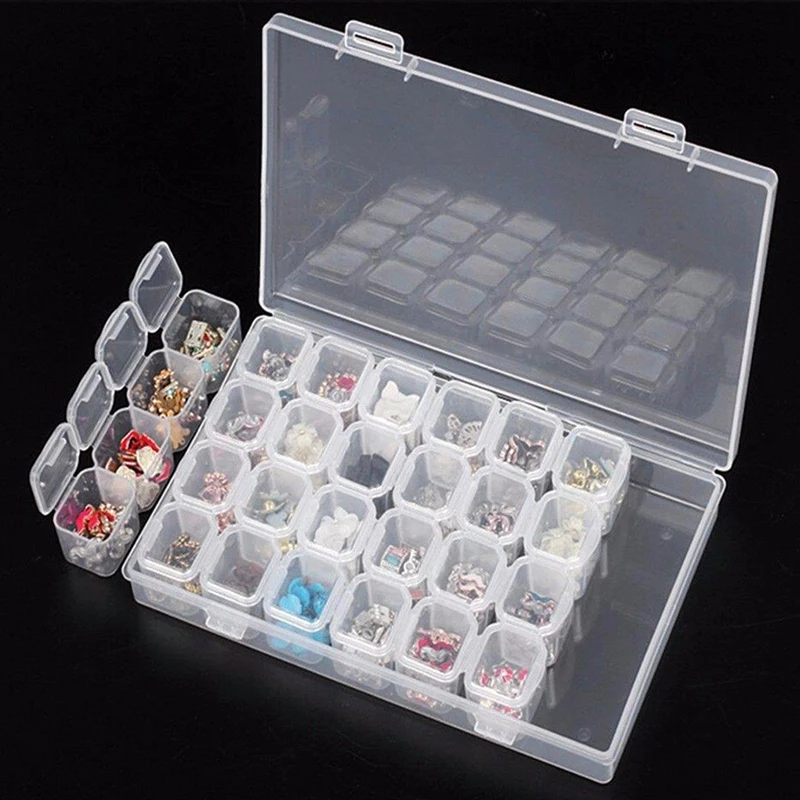 

Storage Boxes Adjustable Jewelry Storage Case Plastic 28 Slots Nail Art Storage Box Jewelry Earring Bin Case Container