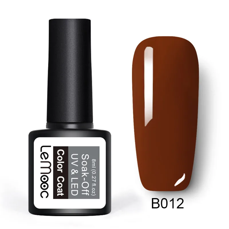 LEMOOC 8 мл коричневый серии гель лак для ногтей полу Перманентный замочить от УФ/светодио дный гель для ногтей чистый цвет дизайн ногтей лак 24 цвета - Цвет: B012