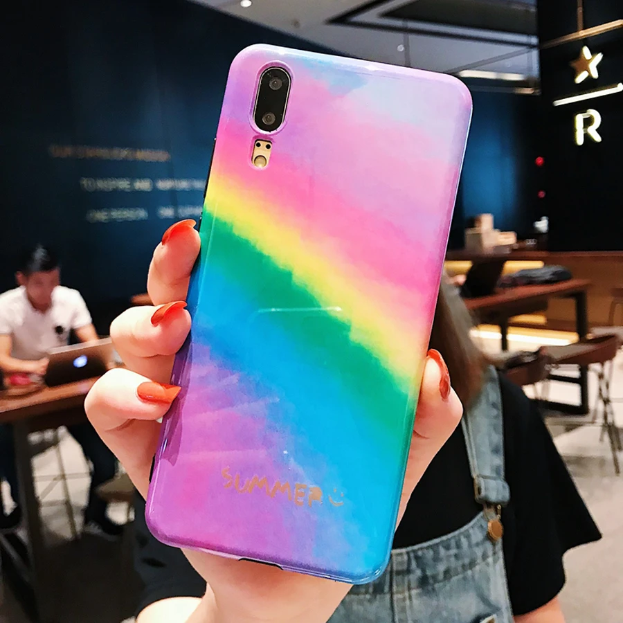 

For huawei P20 pro mate 10 pro nova 3 case cover fashion rainbow painted soft silicon phone bag case for huawei honor 10 Ritozca