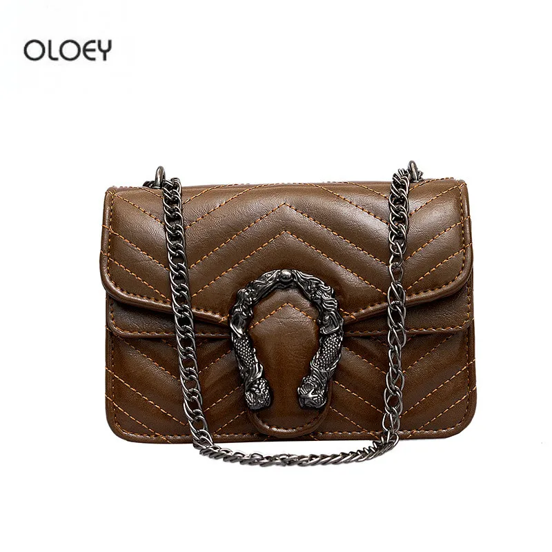 

OLOEY Women's new square small bag Fashion ribbed chain bag Lock leather shoulder Crossbody bag luxury bag