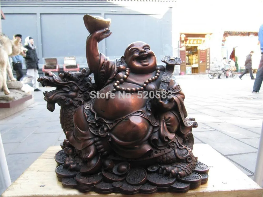 

free China red bronze On Yuanbao laughter Maitreya Buddha Sitting Dragon Statue fast