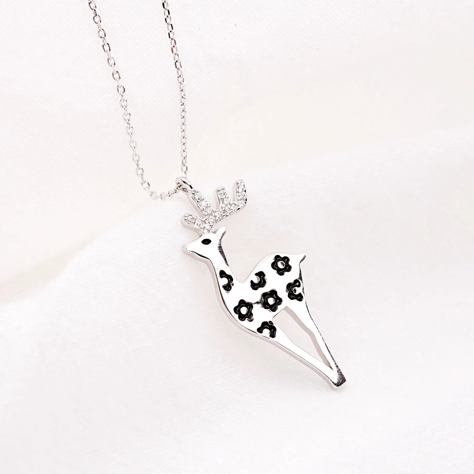 Sika deer cz women 100% 925 Sterling silver nacklace Jewellery Clavicle chain pendant charms chocker girl gift