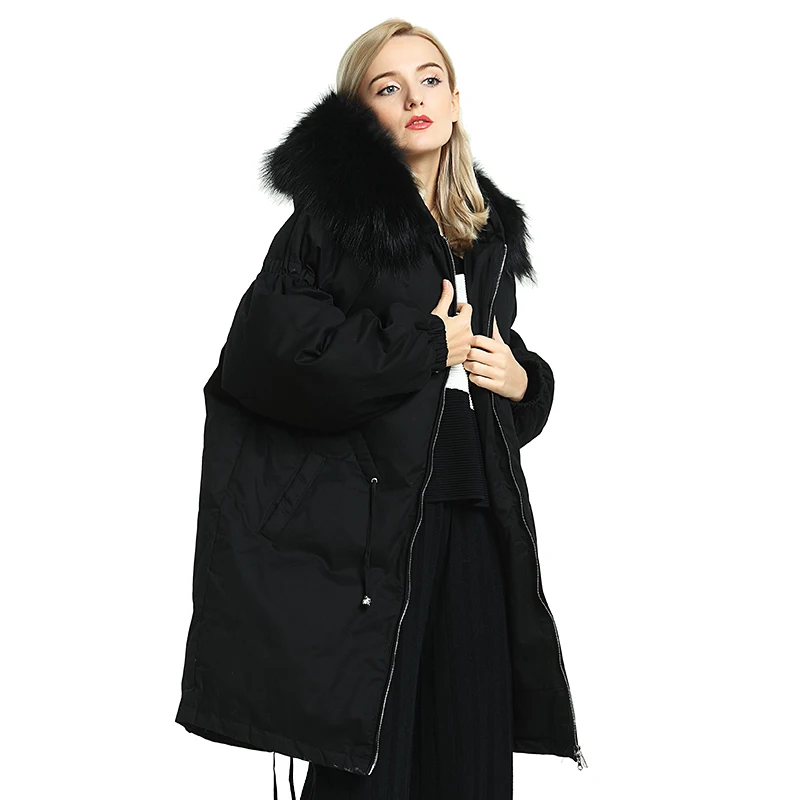 

Real Natural Raccoon Fur 2018 New Fashion Winter Jacket Women White Duck Down Jacket Hooded Warm Female Parkas Coats Plus Size