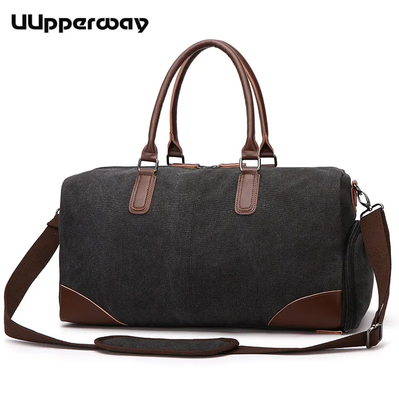 New Travel Bag Canvas Shoulder Duffel Leather Top Handle Business Trip Carry on Weekend Clothing Large Capacity Handbags | Багаж и сумки