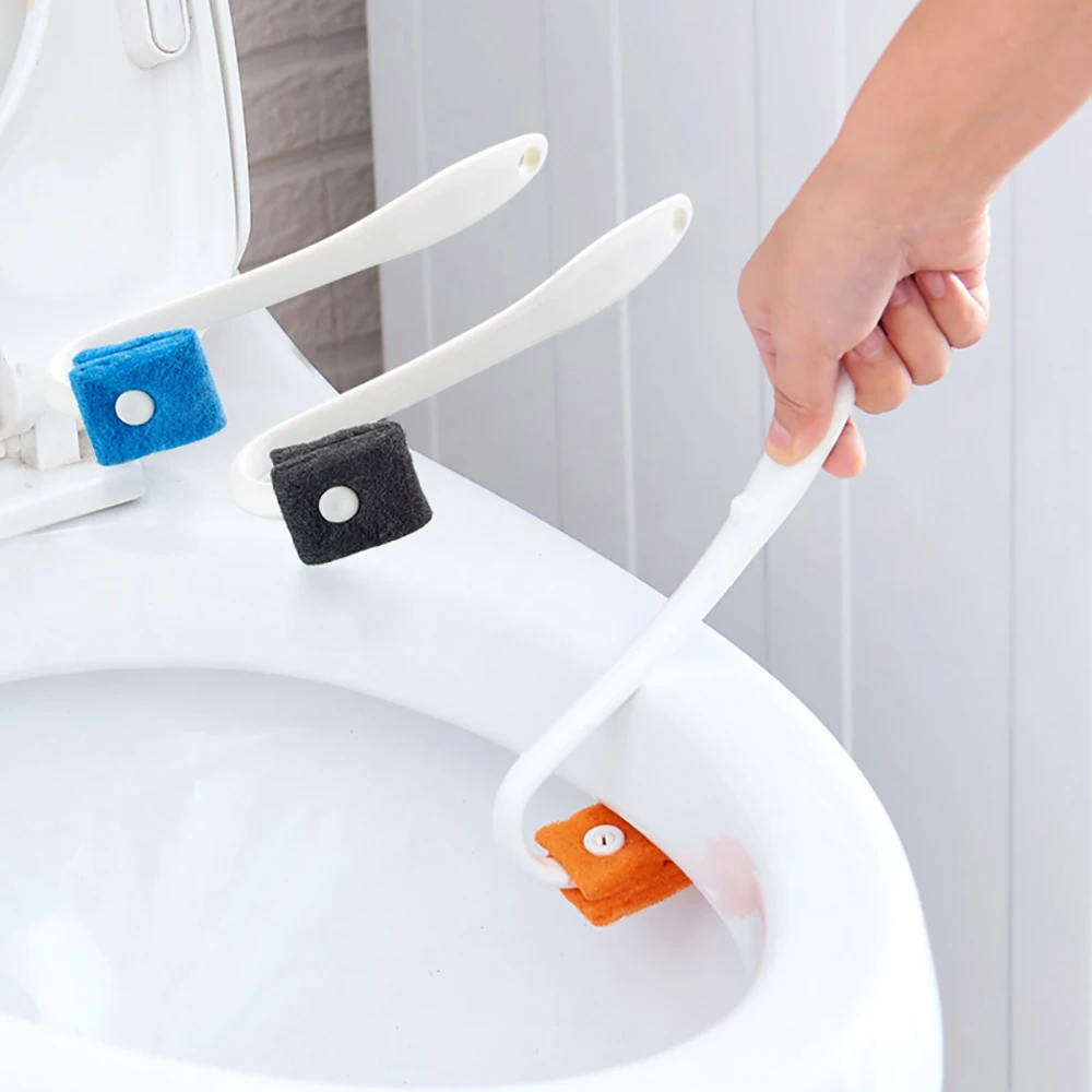 New Toilet Brush Scrubber Lang Handle Curved Corner Bent V Bowl Clean