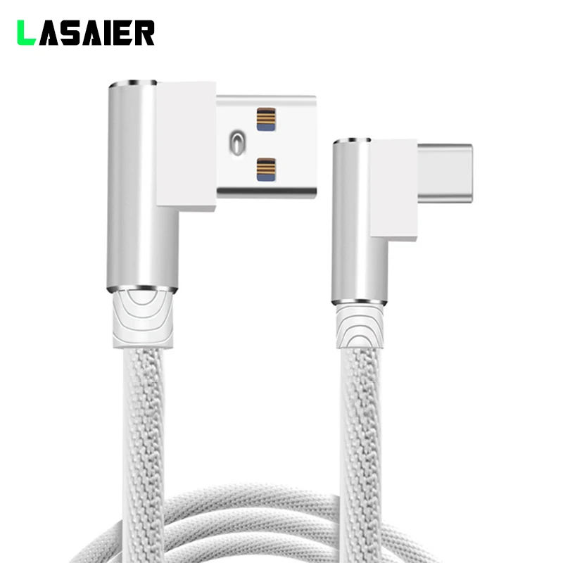 90 градусов локоть usb type C кабель Нейлон Плетеный 1 м/2 м/3 м Быстрая зарядка код данных для samsung s9 plus оneplus Huawei Xiaomi кабели - Цвет: Белый