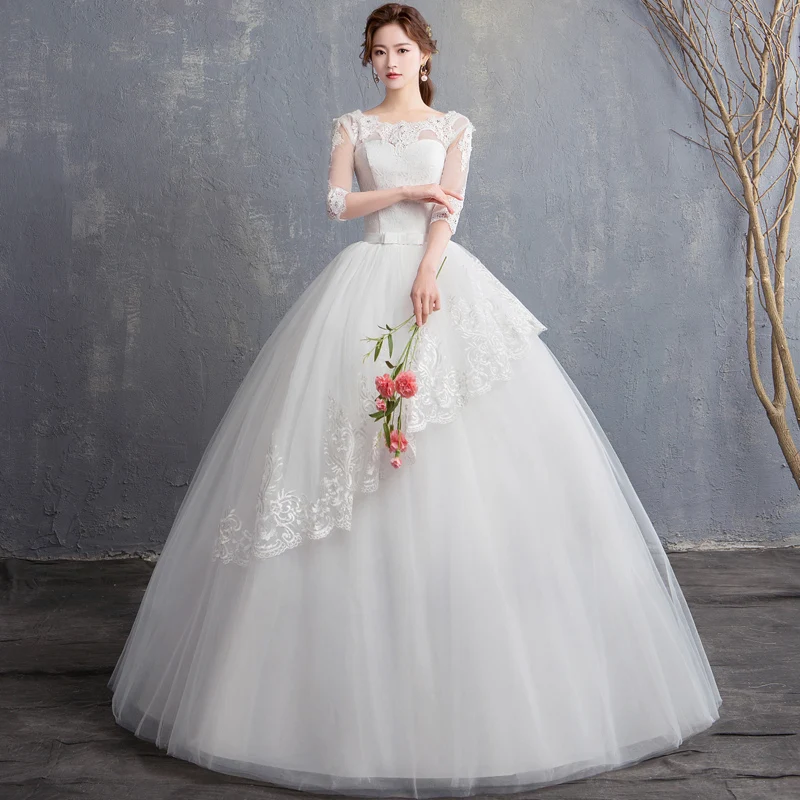 

2018 New Arrival Boat Neck Sexy Lace Grenadine half sleeve Wedding Dress