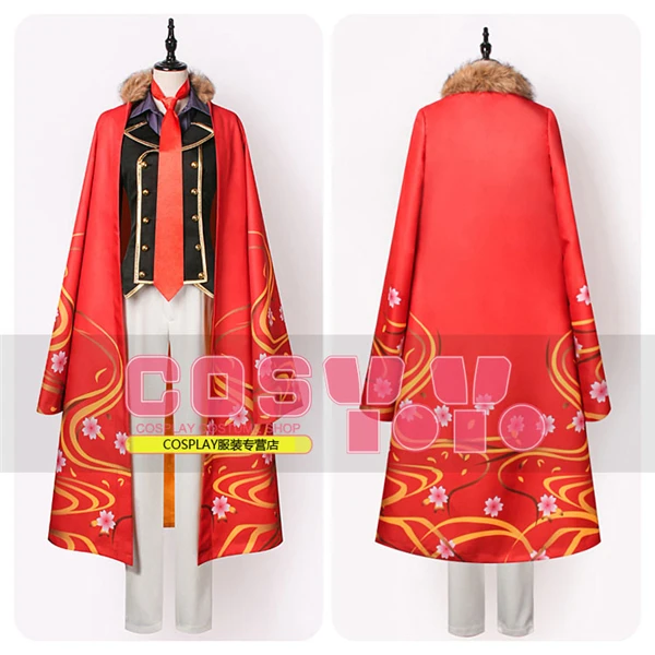 

Anime Bungo Stray Dogs Dazai Osamu Uniform Cosplay Costume Red Cloak Full Set Shirt+Waistcoat+Pants D