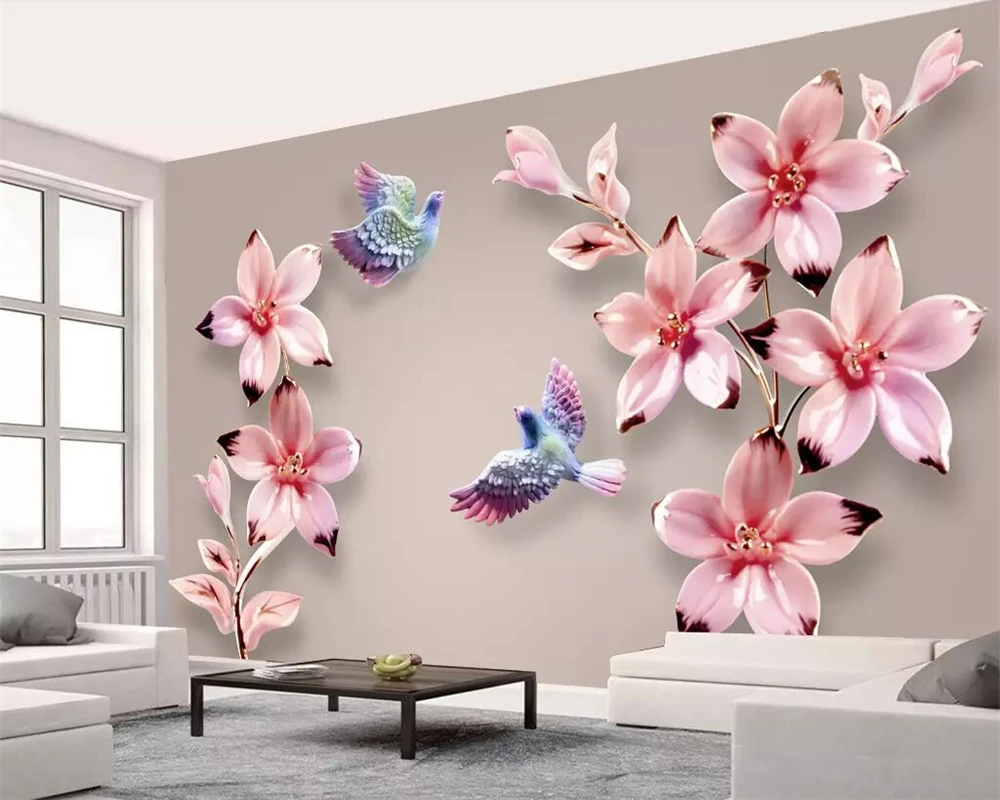 

Beibehang Custom wallpaper new Chinese embossed flowers and birds stereo TV background wall living room bedroom 3d wallpaper
