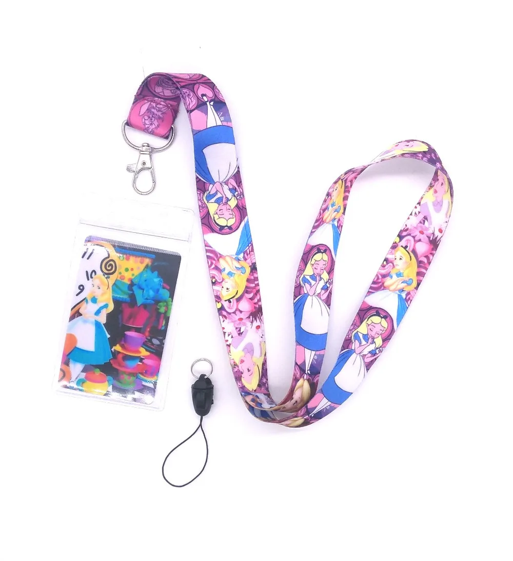 

1 pcs Alice in Wonderland princess Neck Strap Lanyards Card Holders Bank Neck Strap Card Bus ID Holders Rope Key Chain Gift K20