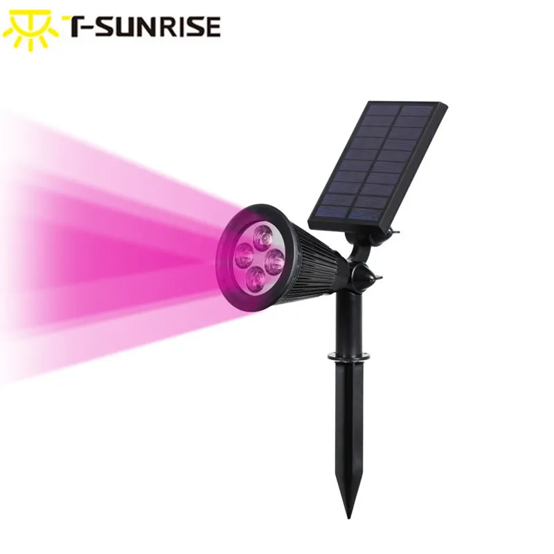 T SUNRISE Solar Spotlight Outdoor Lighting Adjustable 4 LED Landscape