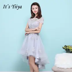 Это YiiYa Элегантный О-образным вырезом короткий рукав Чай-Длина Вечерние платья Роскошные Цветочный принт High-Low Porm платье MX009