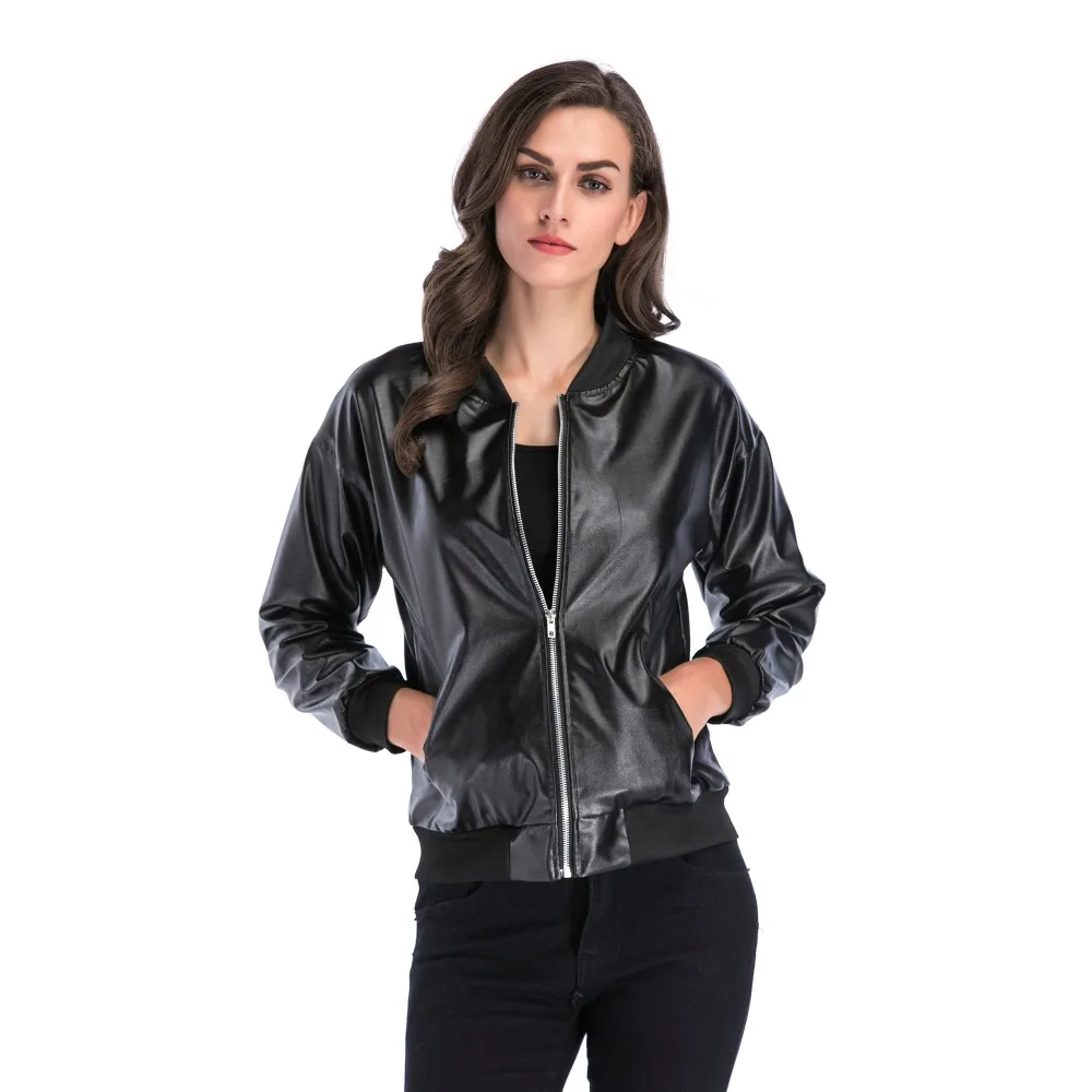 Women Spring Autumn Newly PU Leather Jackets Zipper Motorcycle Coat