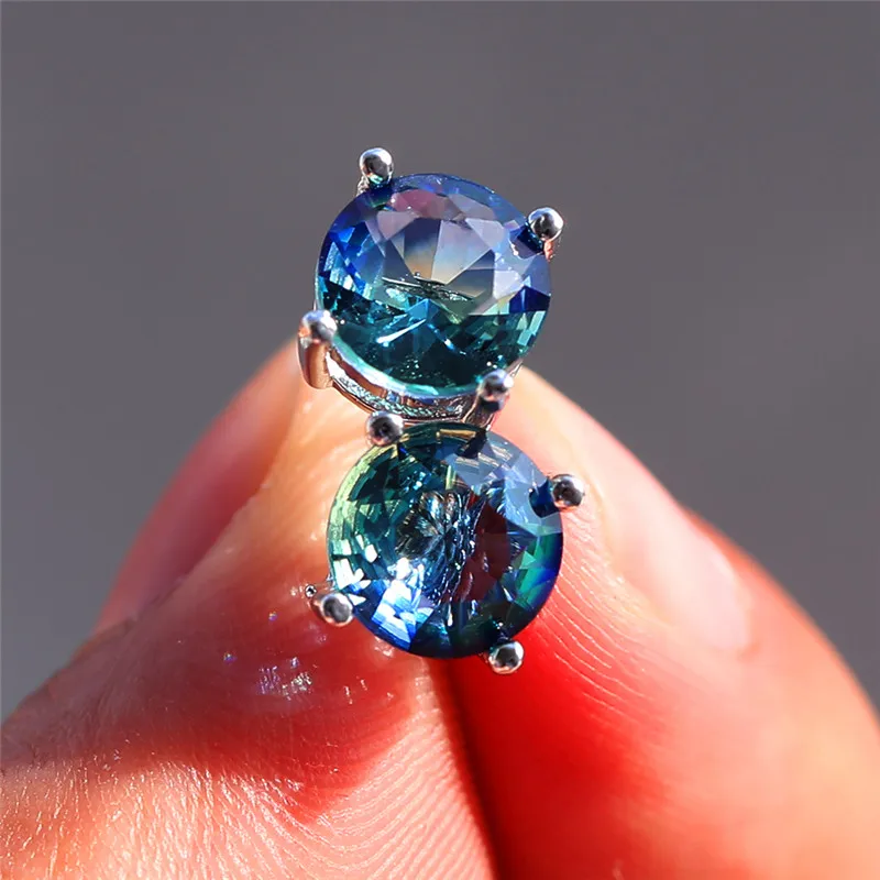 Очаровательные женские серьги-гвоздики с кристаллами и цирконием, модные 925 Серебряные радужные свадебные серьги, Милые простые женские круглые серьги