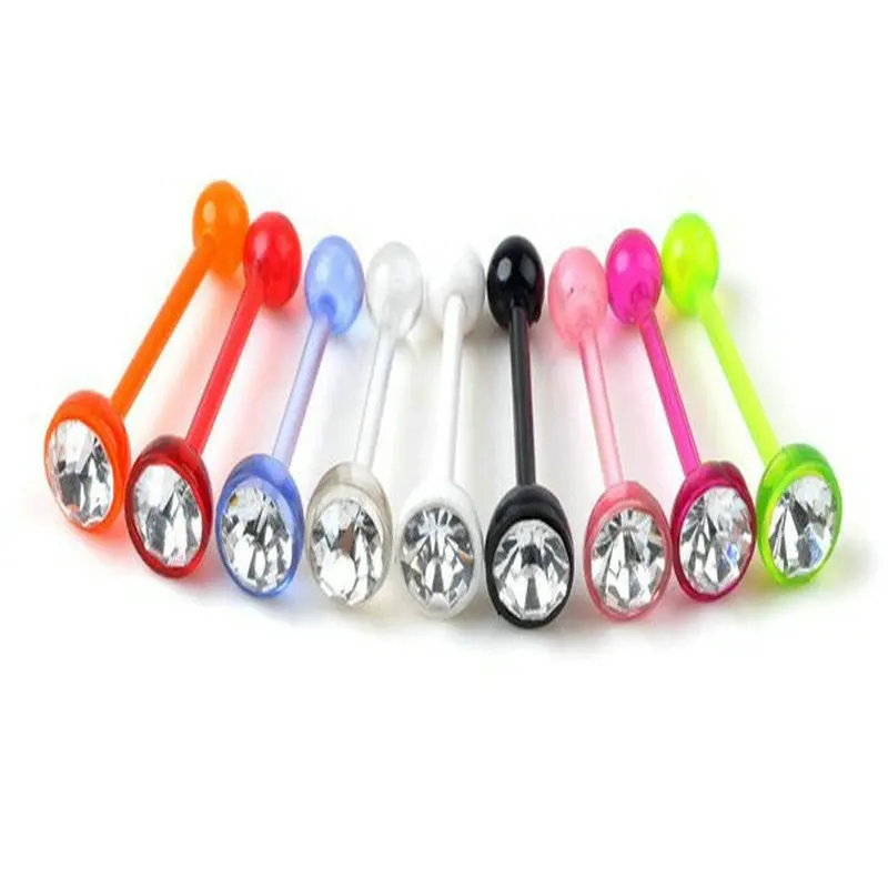 10pcs new arrival plastic barbell earring tongue ring clear crystal