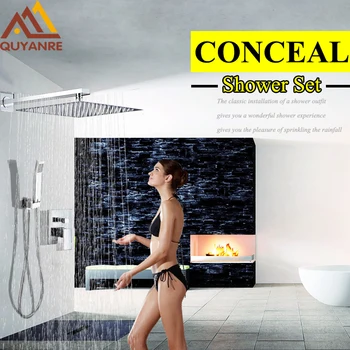 

Stainless Steel Concealed Shower Set Faucet Square Chrome Rainfall Shower Head Mixer Tap With HandHeld Shower Sprayer Mixer Tap