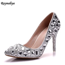 2018 New Crystal Wedding Shoes Thin High Heels Pointed Toe Bride Formal Party Shoes Women's High Quality 9CM Heel XY-A0015 gorgeous rhienstone wedding dress shoes high heel pointed toe white bride shoes thin heel crystal performance party pumps