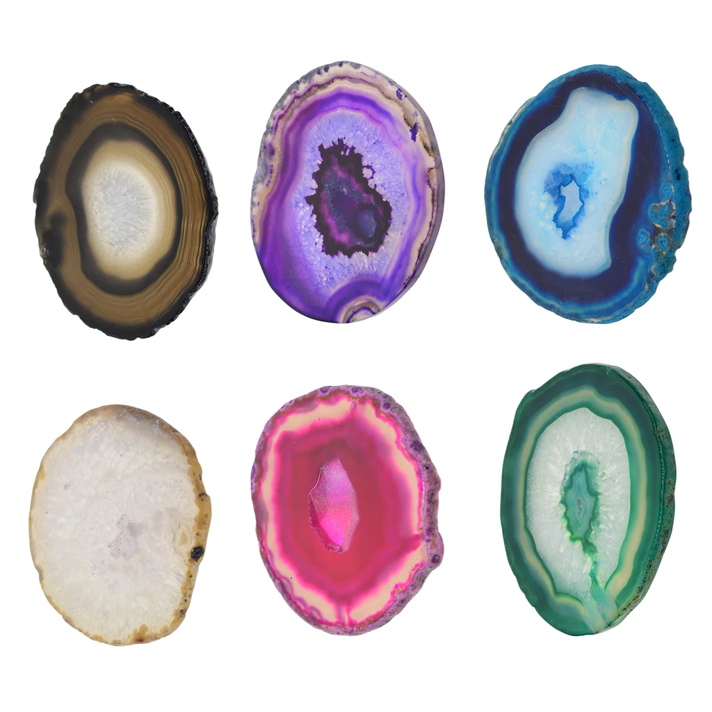 6pcs Colorful Irregular Agate Slice Quartz Crystal Coaster Placemat Decoration Ornaments for Jewelry Making DIY Pendant Charms