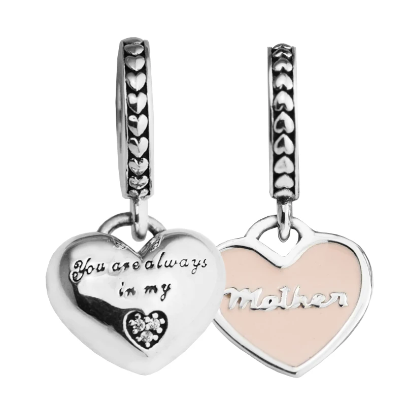 

925 Sterling Silver Jewelry Fits Silver Charms Bracelets DIY Jewelry Mother and Daughter Hearts Charms Beads Mother's Day Gift