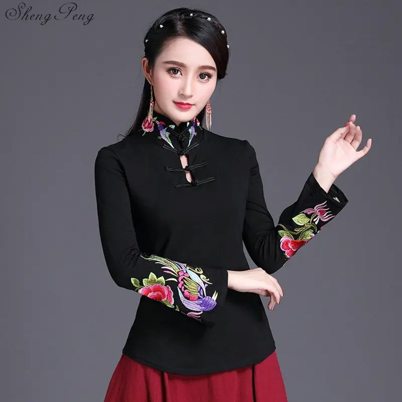 Lady Retro Chinese Style Hanfu Tops Traditional Elegant Women Blouse Fashion Oriental Clothing Cotton Print Zen Tea Shirts G144