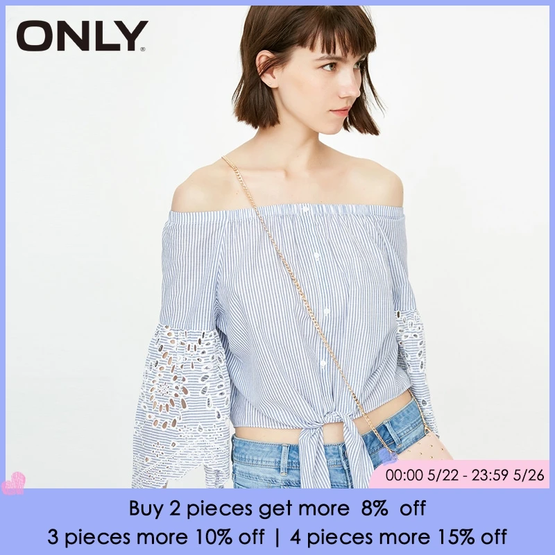 

ONLY Women's Spring & Summer 2019 Crocheted Cut-out Lace-up Shirt |118231519