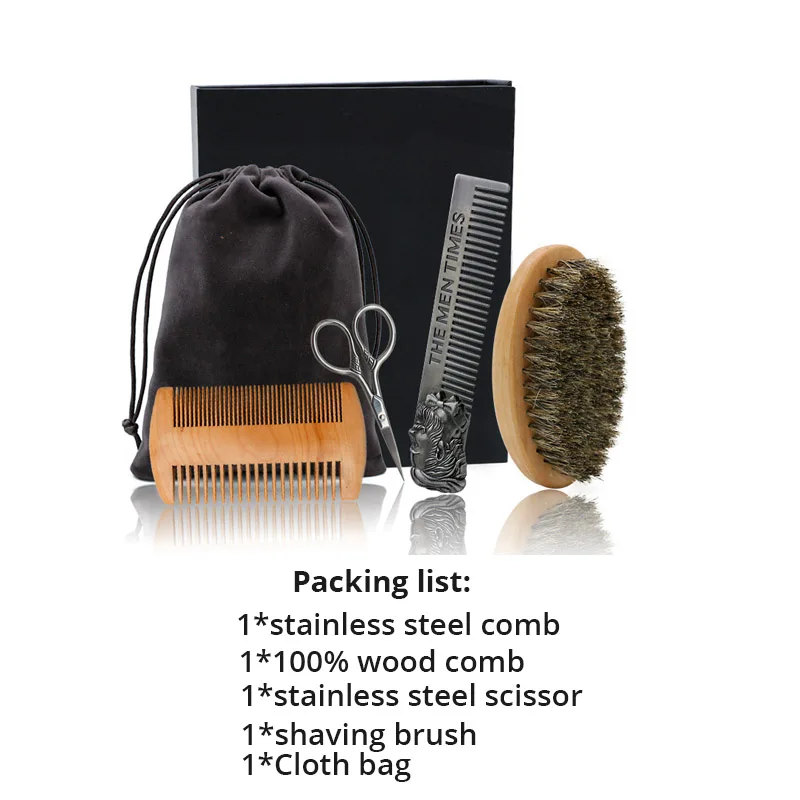 Портативные аксессуары для укладки бритва-расческа из нержавеющей стали, ножницы, щетка для бритья для мужчин, парикмахерские инструменты в форме усов - Цвет: SET4