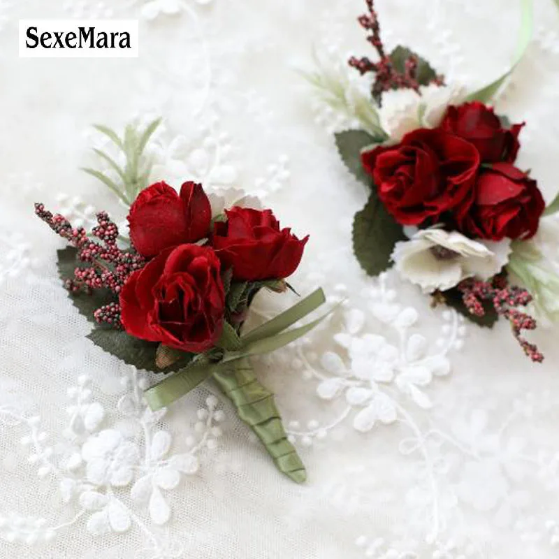 

SexeMara Wedding Prom Corsage Ceremony Flower Brooch Wedding Boutonnieres Groom Groomsmen Buttonhole Flowers Boutonniere