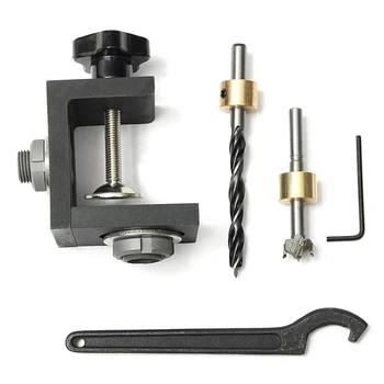 

Black Woodworking Hole Three-in-one Punch Locator Positioner Jig Kit + Step Drilling Bit Wood Tool