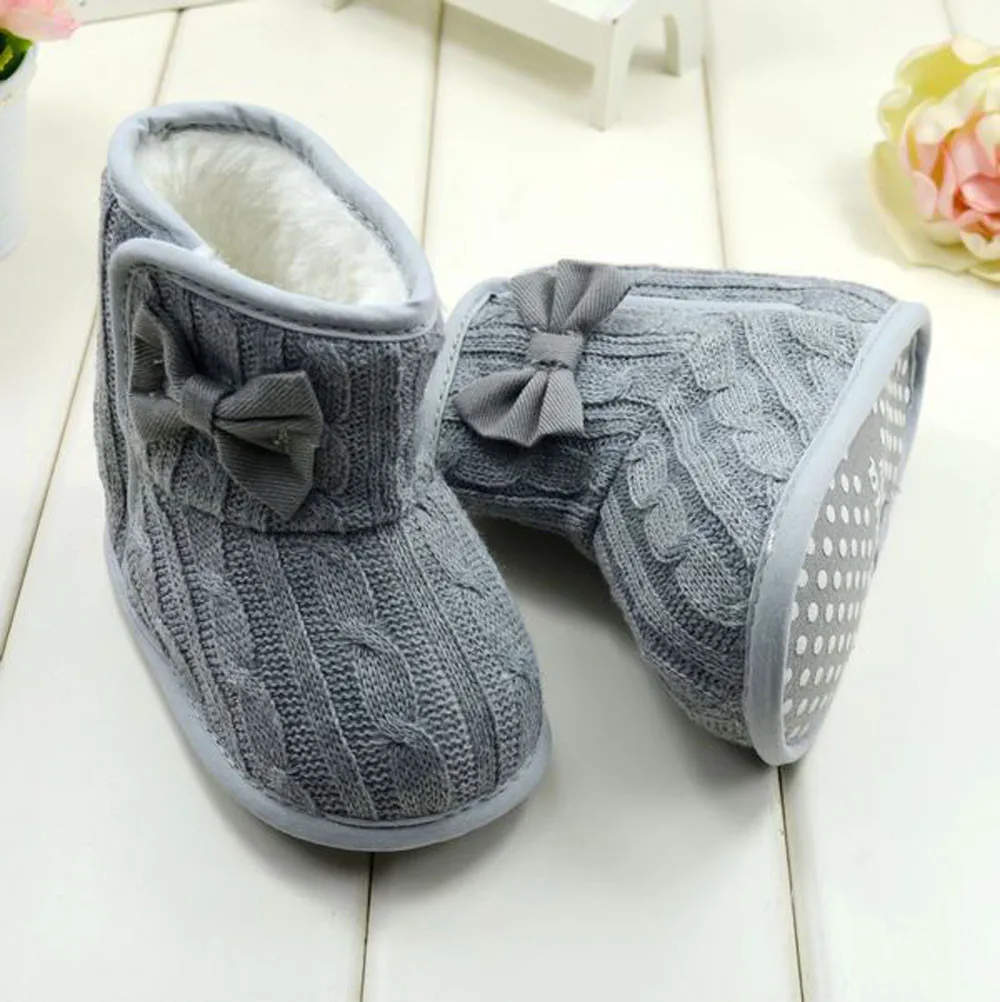 Fashion Baby Bowknot Soft Sole Winter Warm Shoes Boots Woolen Yarn Soft Butterfly-knot Round Toe Boots winter Drop Ship