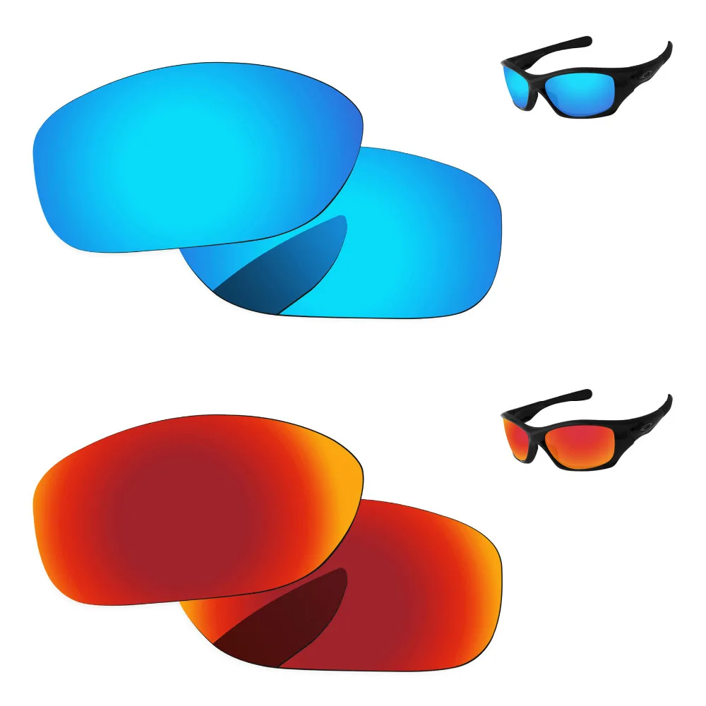 Fire Red & Ice Blue 2 пары зеркальные поляризованные Сменные линзы для очков Pit Bull 100% UVA UVB