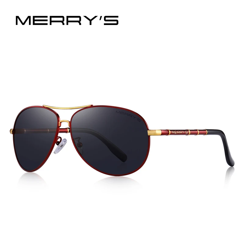 MERRYS дизайн, мужские классические солнцезащитные очки пилота, HD поляризационные солнцезащитные очки для мужчин, роскошные оттенки, защита от уф400 лучей, S8766 - Цвет линз: C04 Red Black