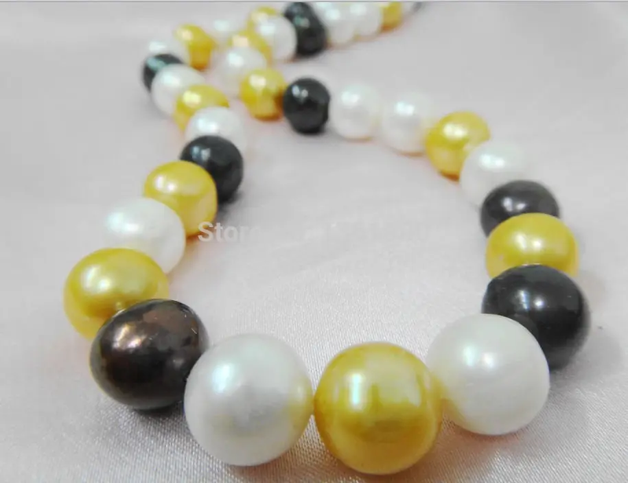 

xd 003465 HUGE 18"11-13MM SOUTH SEA GENUINE WHITE GOLD BLACK MULTICOLOR PEARL NECKLACE 14KGP