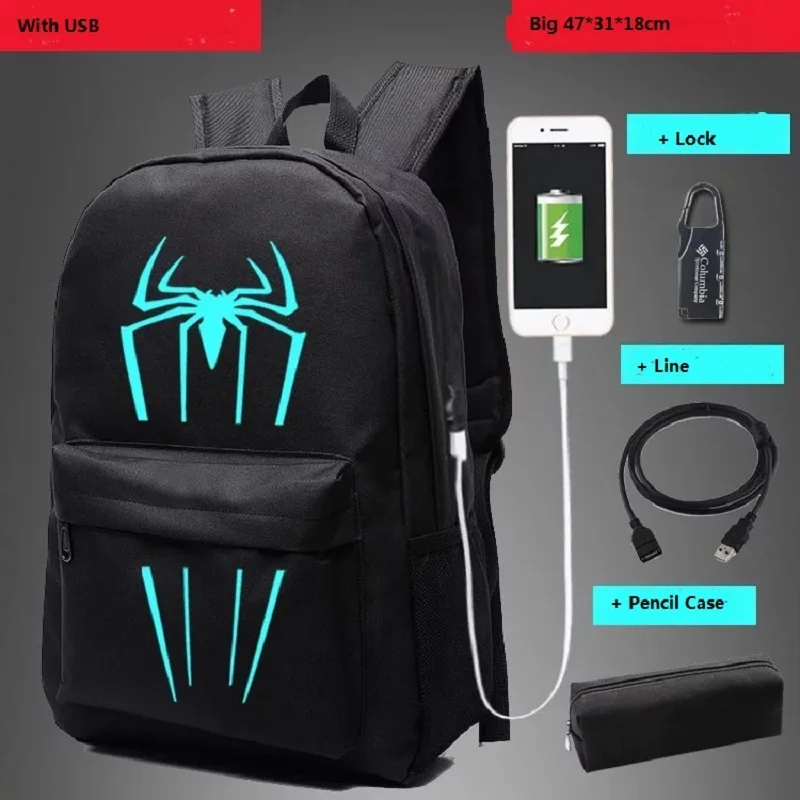 

2019 New Luminous Messi Backpack Children Spiderman School Bag For Teenagers Boys and Girls Glowing Bags Women Men Shoulder Bag