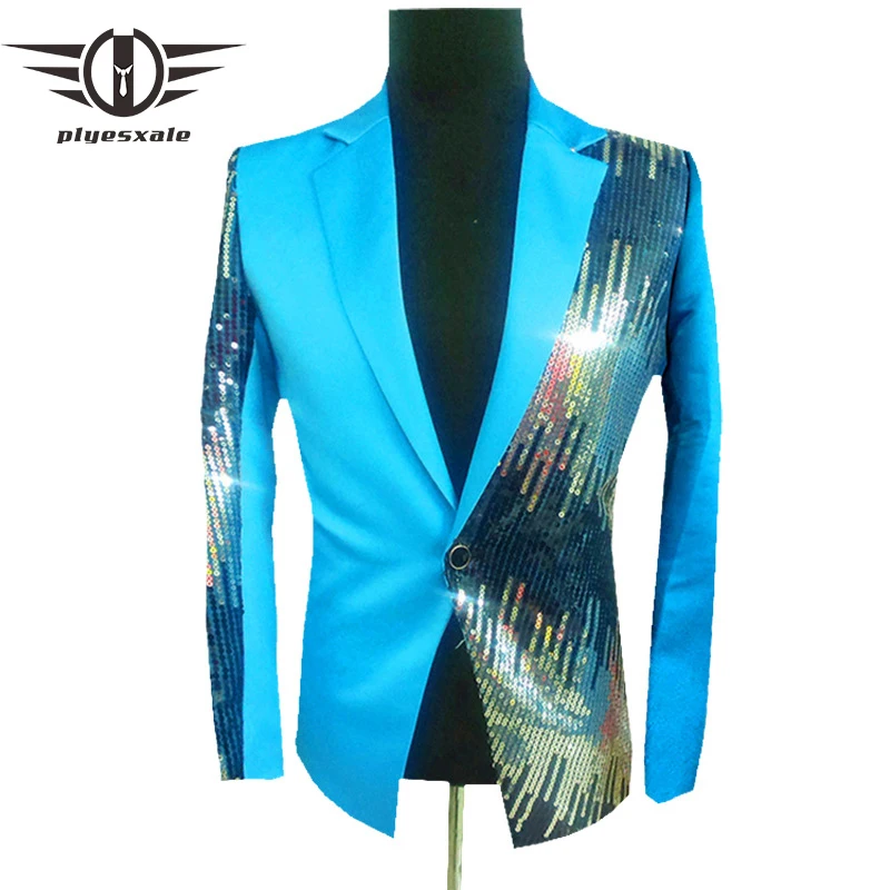 

Plyesxale Brand Sequin Blazer Men Royal Blue Yellow Black Rose Red Purple Blazers For Men Singer Costume Prom Stage Blazer Q229