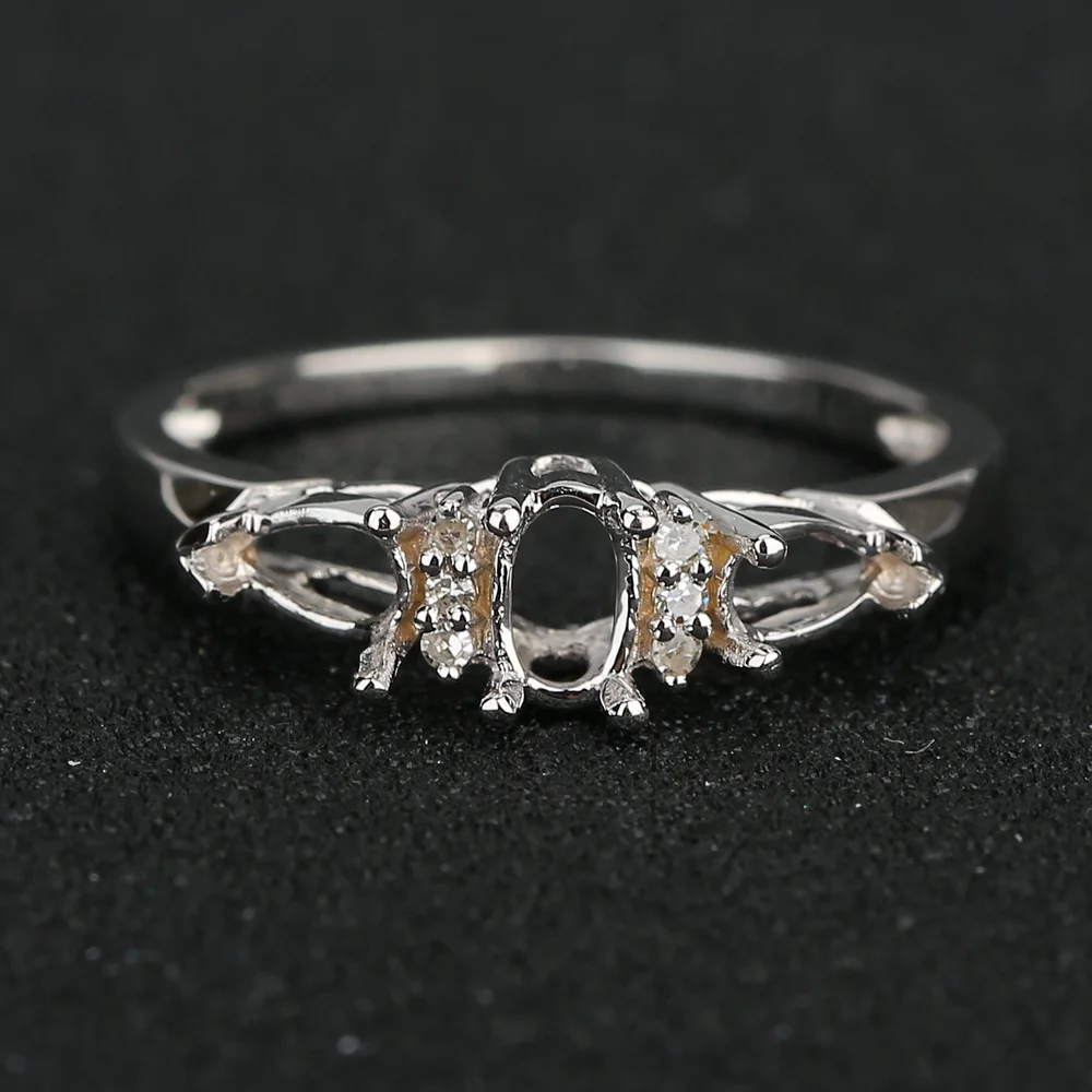 

Solid 18k White Gold Natural Diamonds Wedding Engagement Semi Mount Ring 3x5mm Oval /3x5mm Pear Cut