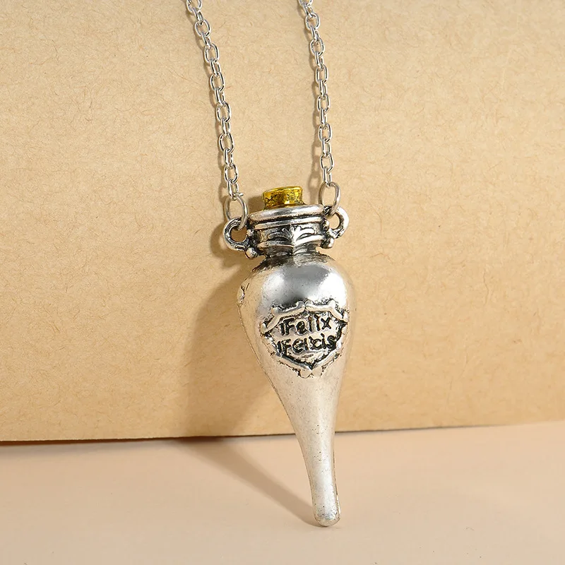 Action HP Newest Felix Felicis Potion Bottle Pendants Necklace Glass Sweater Chains HP Harri Movie Collectible Toys for Children