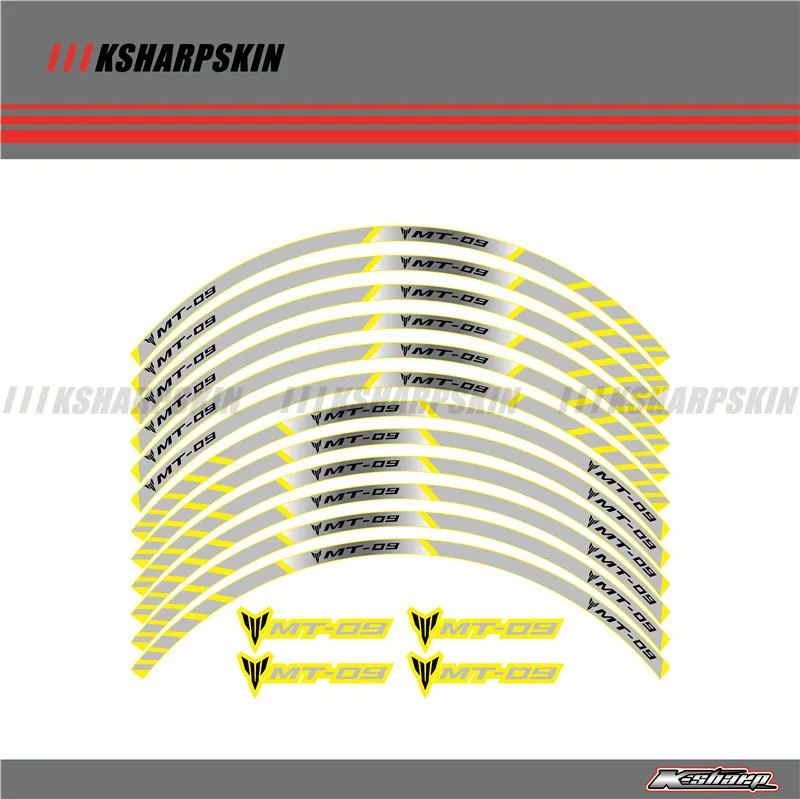12 X толстый край внешний обод наклейки в полоску колесные наклейки подходят для всех YAMAHA mtmt09 - Цвет: Цвет: желтый