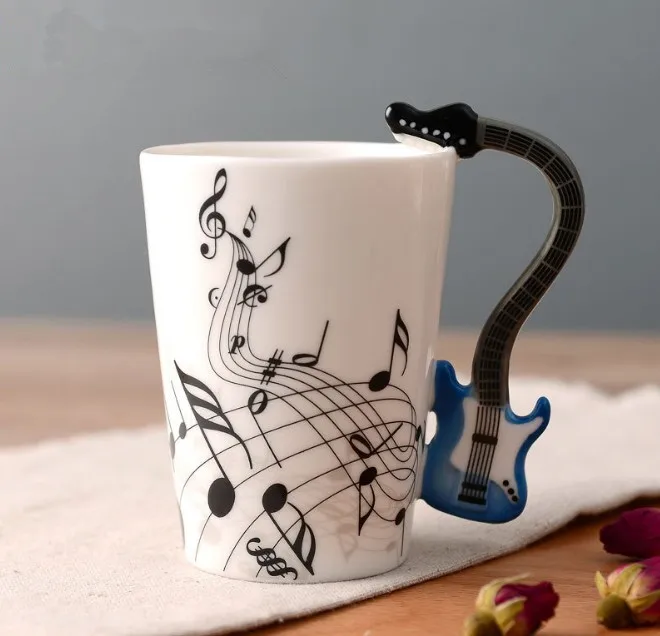 

6 Colors Guitar Bass Music Cup Ceramic Handgrip Coffee Mugs Music Lovers Milk Tea Water Cups Bottle Novelty Gifts