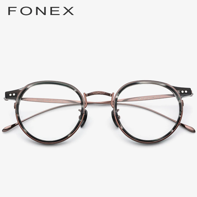 

FONEX B Titanium Optical Glasses Frame Men Vintage Round Prescription Eyeglasses Women Retro Myopia Acetate Spectacles Eyewear