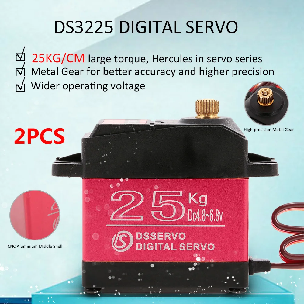 

2pcs DSSERVO DS3225 Digital Servo 25KG Metal Gear High Torque Waterproof for RC Traxxas HSP Car Boat Helicopter Airplane Parts