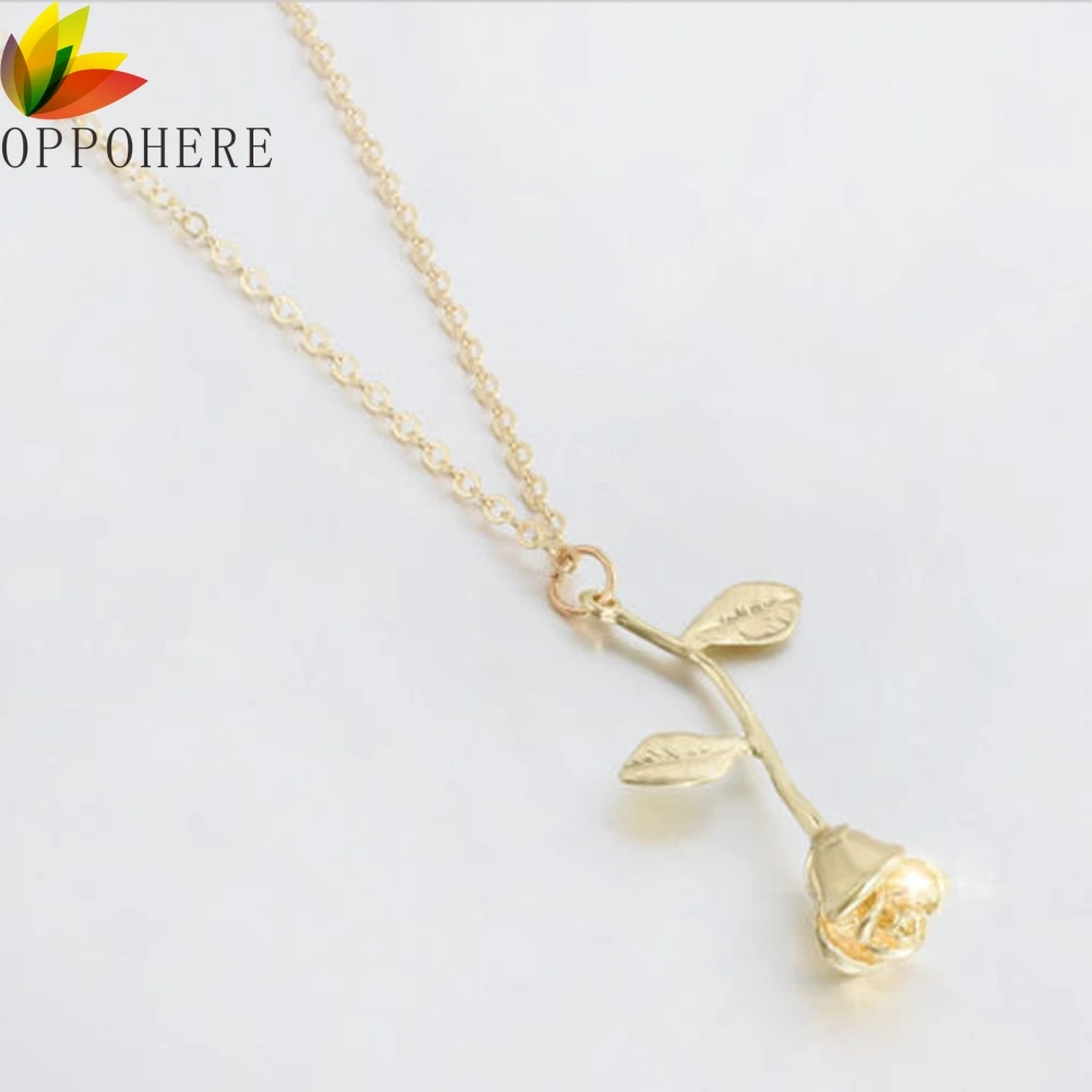 

Rose Necklace Beauty and the Beast Final Flower Gold Silver Pendant Fashionable