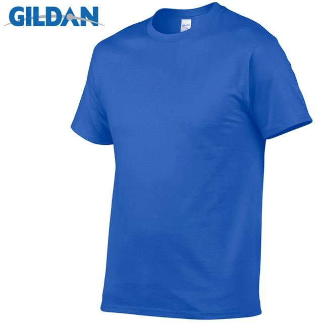 1 PCS Gildan Quality Men's Summer 100% Cotton T-Shirt Men Casual Short Sleeve O-Neck T Shirt Comfortable Solid Tops Tees Royal Blue