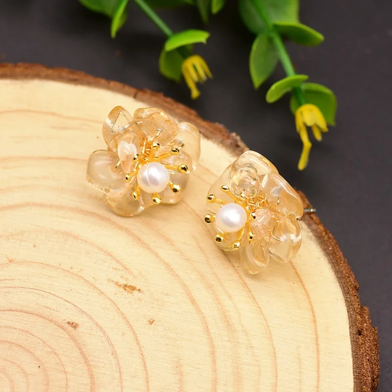 GLSEEVO Natural Jade Pearl Stud Earrings For Women Mom Birthday Day Gift 925 Sterling Silver Flower Earring Fine Jewelry GE0780