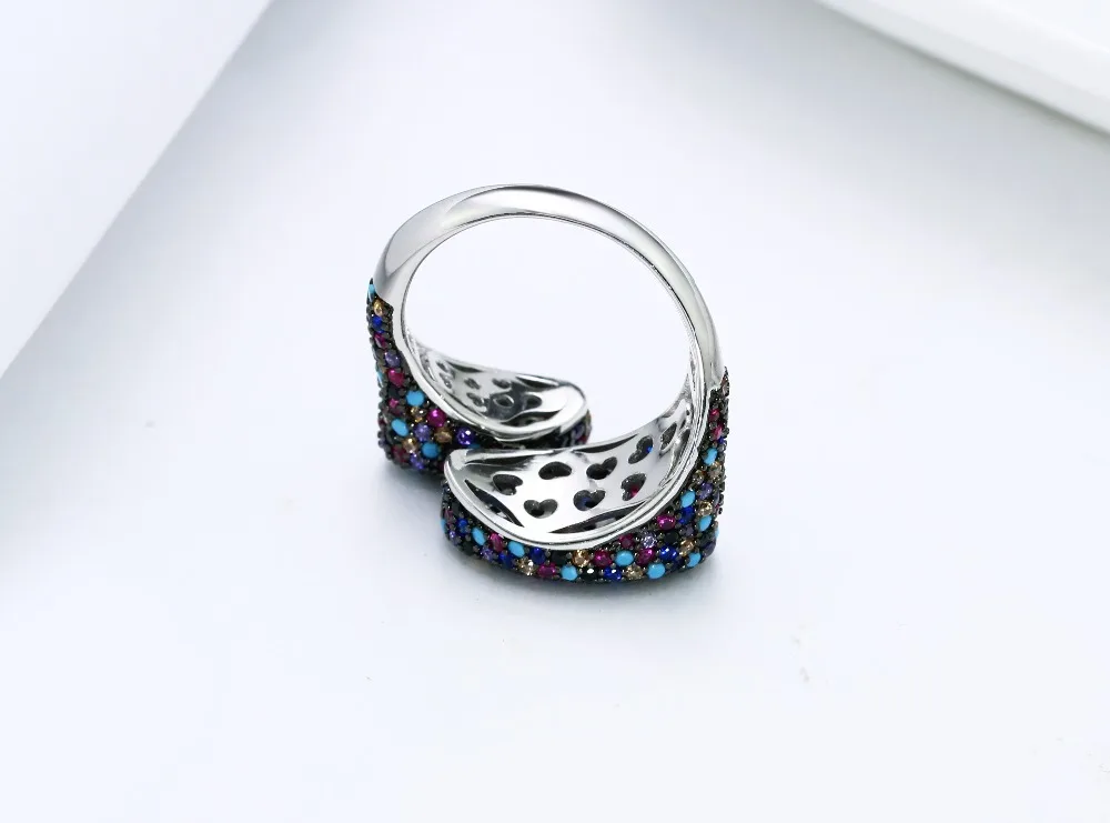 Настоящее Стерлинговое Серебро, Женское кольцо, очаровательное, великолепное, много цветов, ювелирное изделие с кристаллами, роскошное ювелирное изделие из серебра 925 пробы, женские большие кольца