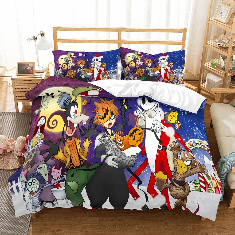 

Kindom Heart Snow View Bedding Set Cartoon Character Bed Linen Set 3PCS Christmas Theme Duvet Cover Set Pillow Sham Bedclothes