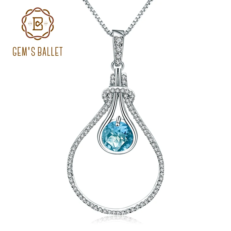 

Gem's Ballet 2.58Ct Natural Sky Blue Topaz Gemstone Solitaire Pendant Necklace Solid 925 Sterling Silver Fine Jewelry For Women