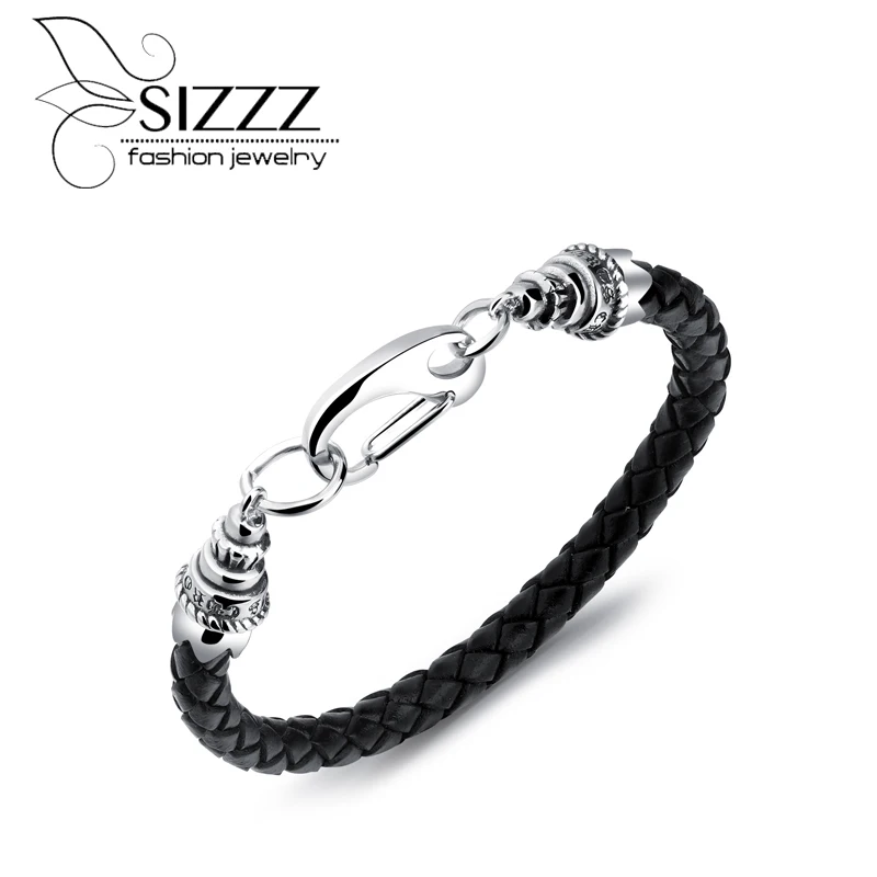 

SIZZZ European and American accessories wholesale men's titanium steel leather Bracelet&Bangles for men