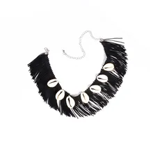 Hot 2016 New Trend Gothic Collar Harajuku girls vintage black choker natural shell tassel necklace Jewelry For Women Accessories