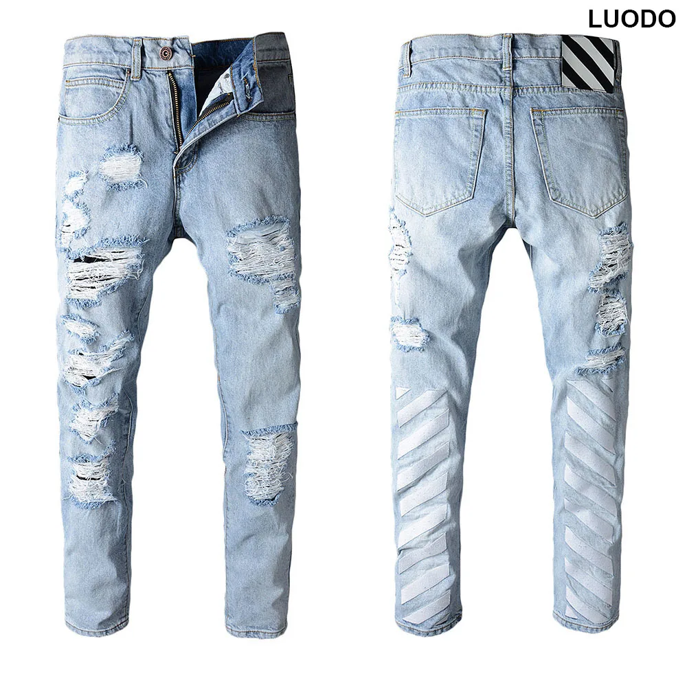 New Italy Style 101 Mens Distressed Ribbed Ripped Pants Washed Light